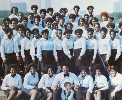 Singers pose for a portrait for the “Voices of New Mount Pilgrim” live vinyl in the 1970s.