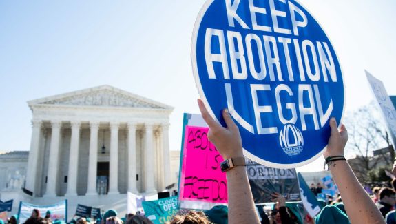 Pro-choice activists supporting legal access to abortion protest during a demonstration outside the US Supreme Court.