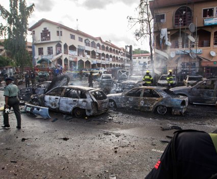 The scene of a blast that police said took at least 21 lives in the capital of Abuja in June 2014. No one claimed responsibility for the attack, which came as Boko Haram was increasingly targeting civilians in its insurgency. REUTERS/File photo