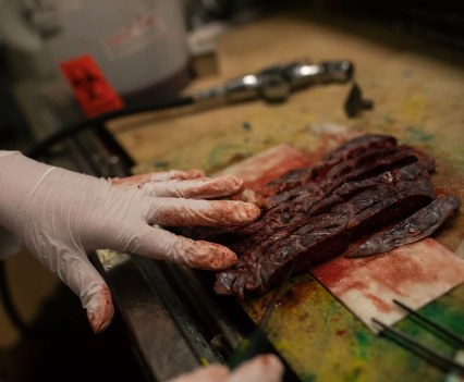 Odronic inspects a placenta. The placenta is vital to keeping a growing fetus alive, delivering oxygen and nutrients as their organs develop.