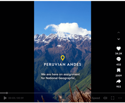 Screenshot from the TikTok video showing a view of the snow-capped Andes Mountains