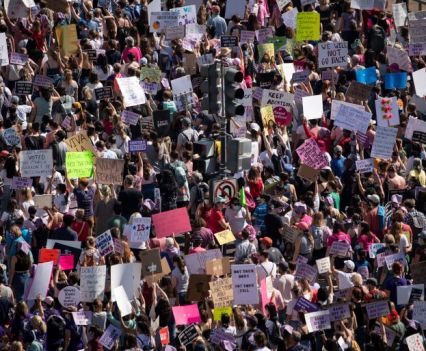 Supporters of reproductive choice march to the U.S. Supreme Court during the nationwide Women's March, held after Texas rolled out a near-total ban on abortion procedures and access to abortion-inducing medications, in Washington, U.S., October 2, 2021.