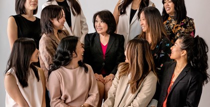 Top Row (Left to Right) Connie Wang, Connie Koh, Connie Yang, Connie Tang Middle Row (Left to Right) Connie Jang, Connie Chung, Connie Boy Bottom Row (Left to Right) Connie Huang, Connie Kwok, Connie Chang, Connie Sun A group of Connie’s sit together with Connie Chung for a portrait at the New York Times Photo Studio in New York, NY on April 23, 2023.