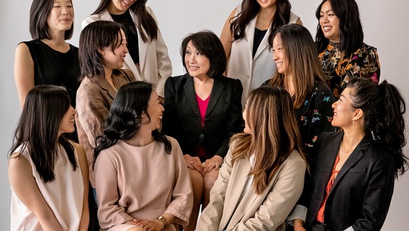Top Row (Left to Right) Connie Wang, Connie Koh, Connie Yang, Connie Tang Middle Row (Left to Right) Connie Jang, Connie Chung, Connie Boy Bottom Row (Left to Right) Connie Huang, Connie Kwok, Connie Chang, Connie Sun A group of Connie’s sit together with Connie Chung for a portrait at the New York Times Photo Studio in New York, NY on April 23, 2023.