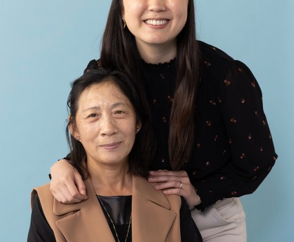 Connie Liu and her mother sit for a portrait in San Francisco California on April 30, 2023.