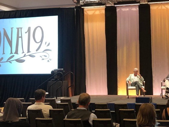 Gina McCarthy and Mark Schleifstein discuss how journalists should be covering climate change during a presentation at ONA19. Photo by Nisa Khan