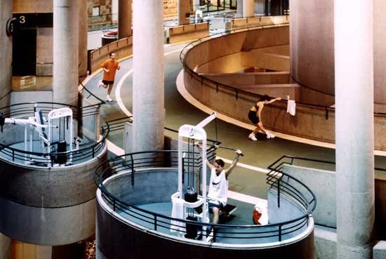 People running on a hotel jogging track