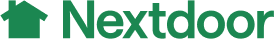 Nextdoor logo features a solid green house icon next to the word Nextdoor